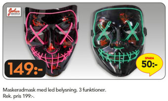 Bo Ohlsson Maskeradmask med led belysning 3 funktioner erbjuda