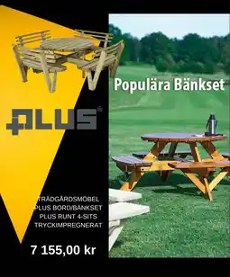 TRÄDGÅRDSMÖBEL PLUS BORD/BÄNKSET PLUS RUNT 4-SITS TRYCKIMPREGNERAT