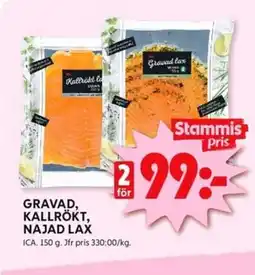 ICA Kvantum GRAVAD, KALLRÖKT, NAJAD LAX erbjuda