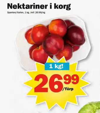 Pekås Nektariner i korg erbjuda