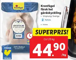 Lidl Krōnfågel färsk hel gårdskyckling erbjuda