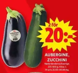 ICA Maxi AUBERGINE, ZUCCHINI erbjuda