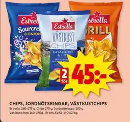 ICA Kvantum CHIPS, JORDNÖTSRINGAR, VÄSTKUSTCHIPS erbjuda