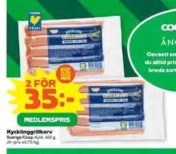 Stora Coop Kycklinggrillkorv erbjuda