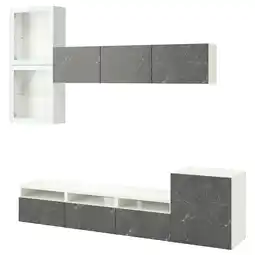 BestÅ Tv-förvaring kombination/glasdörrar, vit glassvik/bergsviken svart, 300x42x211 cm