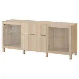 IKEA BestÅ Förvaring med lådor, vitlaserad ekeffekt lappviken/sindvik/stubbarp vitlaserad ekmönstrat klarglas, 180x42x74 cm erbjuda