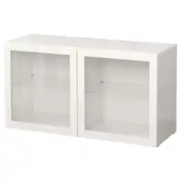 IKEA BestÅ Hylla med glasdörrar, vit/sindvik vit klarglas, 120x40x64 cm erbjuda