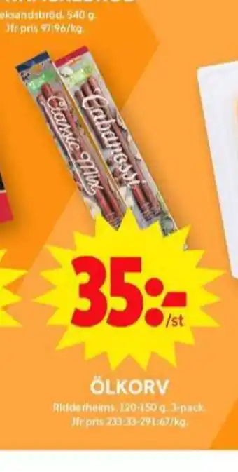 ICA Maxi Ridderheims ölkorv erbjuda