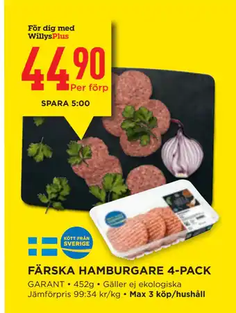 Willys FÄRSKA HAMBURGARE 4-PACK erbjuda