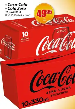 Extra Mjällby Stormarknad • Coca-Cola • Cola Zero 10 pack 33 cl erbjuda