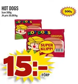 Nya Pulsen HOT DOGS Scan 500g erbjuda