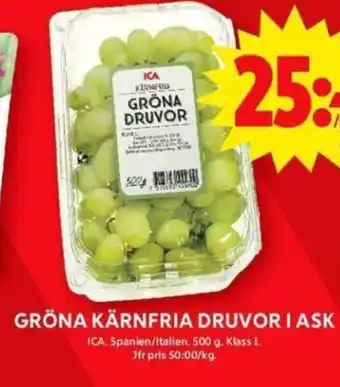 ICA Maxi GRÖNA KÄRNFRIA DRUVOR I ASK erbjuda