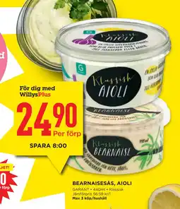 Willys BEARNAISESÅS, AIOLI erbjuda