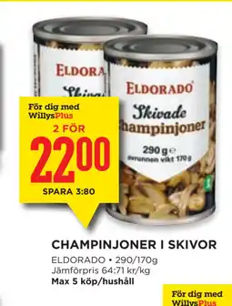 Willys CHAMPINJONER I SKIVOR erbjuda