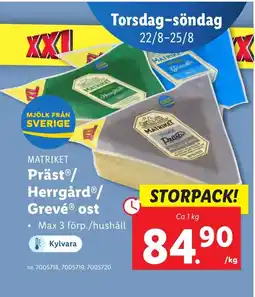 Lidl PrästⓇ/ HerrgårdⓇ/ GrevéⓇ ost erbjuda