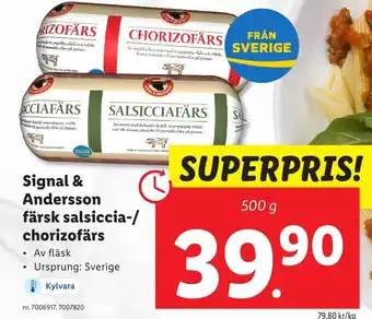 Lidl Signal & Andersson färsk salsiccia-/ chorizofärs erbjuda