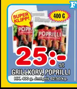 Nya Pulsen GRILLKORV, POPRILLI erbjuda