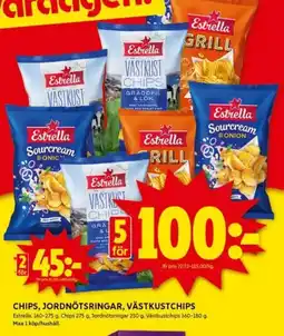 ICA Kvantum CHIPS, JORDNÖTSRINGAR, VÄSTKUSTCHIPS erbjuda