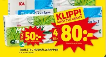 ICA Kvantum TOALETT-, HUSHÅLLSPAPPER erbjuda