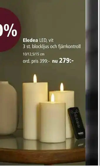 Eledea LED, 3 st. vit blockljus och fjärrkontroll