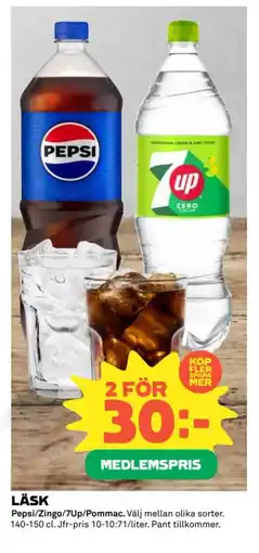 Coop PEPSI/ ZINGO/ 7 UP/ POMMAC Läsk erbjuda