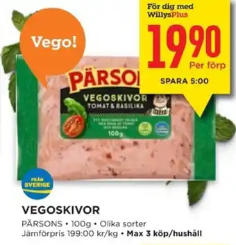 Willys PARSONS Vegoskivor erbjuda
