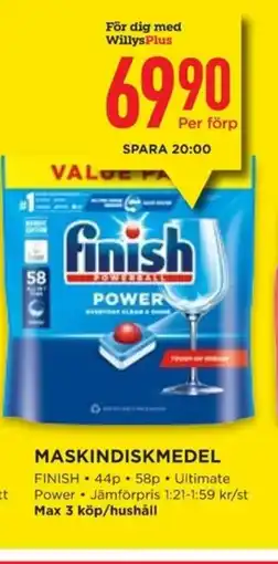 Willys FINISH Maskindiskmedel erbjuda