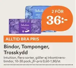 Hemköp INTUITION Bindor, Tamponger, Trosskydd erbjuda