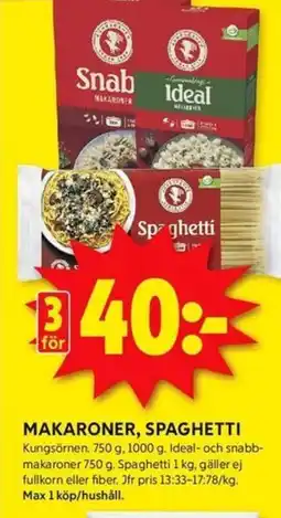 ICA Kvantum KUNGSÖRNEN Makaroner, Spaghetti erbjuda