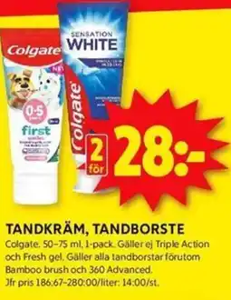 ICA Kvantum COLGATE Tandkräm, Tandborste erbjuda