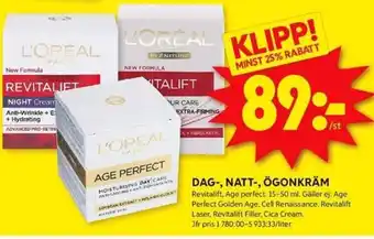 ICA Kvantum L'OREAL Dag-, natt-, ögonkräm erbjuda