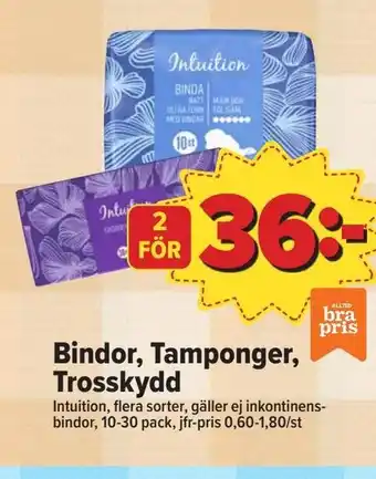 Östenssons Bindor, Tamponger, Trosskydd erbjuda