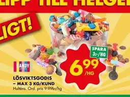 ÖoB LÖSVIKTSGODIS –. MAX 3 KG/KUND erbjuda