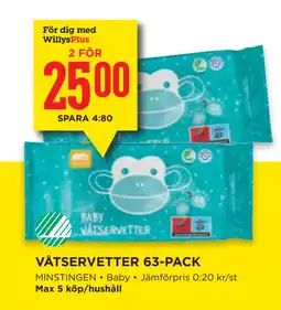 Willys VÅTSERVETTER 63-PACK erbjuda