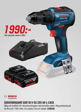 Bosch Skruvdragare GSR 18 V-55 2X5 AH L-Case