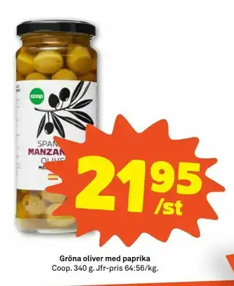 Stora Coop Gröna oliver med paprika erbjuda