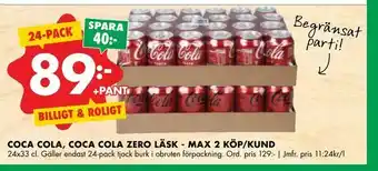 ÖoB Coca cola, coca cola zero läsk - max 2 köp/kund erbjuda