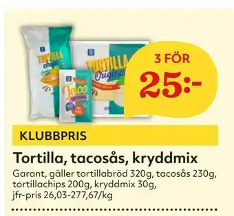 Hemköp Tortilla, tacosås, kryddmix erbjuda