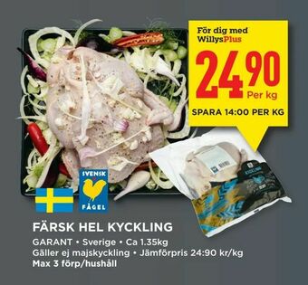 Willys Färsk hel kyckling erbjuda