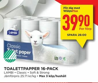 Willys Toalettpapper 16-pack erbjuda
