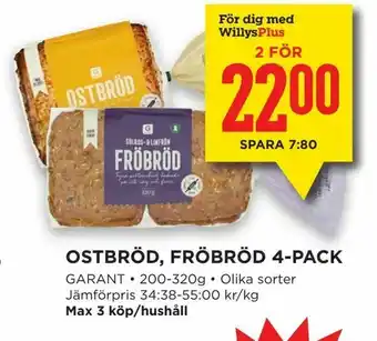 Willys Ostbröd, fröbröd 4-pack erbjuda