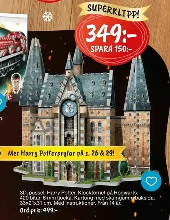 Leklust 3D-pussel. Harry Potter. Klocktornet på Hogwarts erbjuda