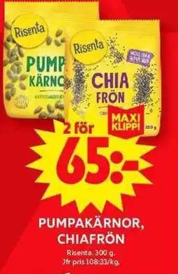 ICA Maxi RISENTA Pumpakärnor, Chiafrön erbjuda