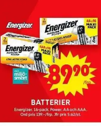 ICA Maxi ENERGIZER Batterier erbjuda