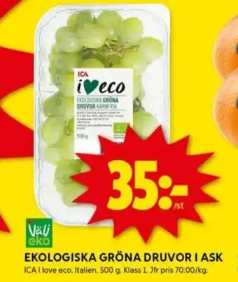 ICA Kvantum Ekologiska Gröna Druvor i ask erbjuda
