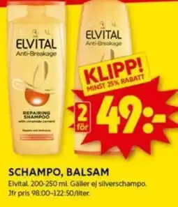 ICA Kvantum ELVITAL Schampo, Balsam erbjuda