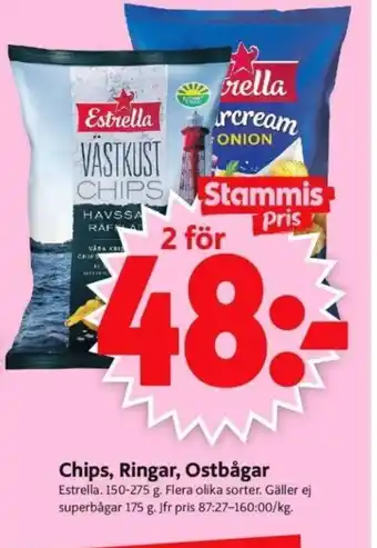 ICA Supermarket ESTRELLA Chips, Ringar, Ostbågar erbjuda