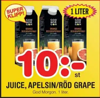 Nya Pulsen Juice, apelsin/röd grape erbjuda