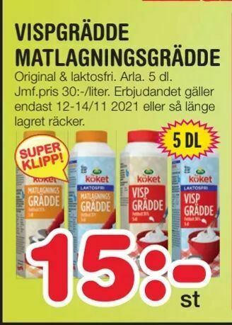 Nya Pulsen Vispgrädde matlagningsgrädde erbjuda