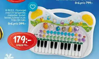 Leklust B BEEZ Djurorgel med 24 tangenter, melodier, ljudef fekter, rytmer m.m erbjuda